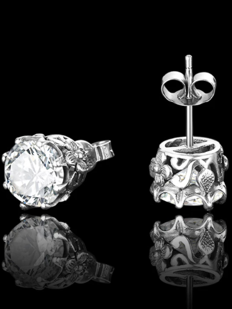White CZ Earrings Stud Earrings, Daisy earrings, Floral vintage style jewelry, post earrings, Sterling Silver Filigree, Silver Embrace Jewelry, E66