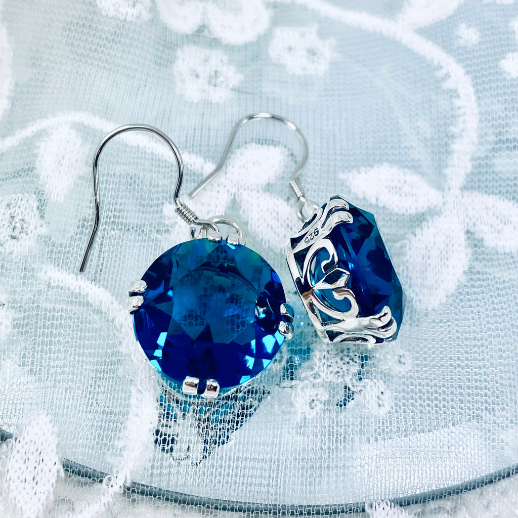 London Blue Earrings, Art Deco Vintage Sterling Silver Filigree, F Earrings, E7, Silver Embrace Jewelry