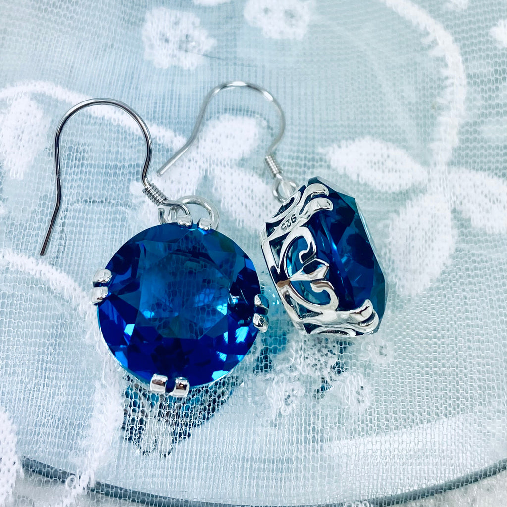 London Blue Earrings, Art Deco Vintage Sterling Silver Filigree, F Earrings, E7, Silver Embrace Jewelry