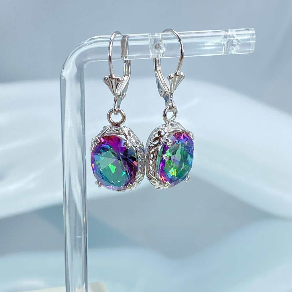 Natural Mystic Topaz Earrings, Sterling Silver Filigree, Edward #E70, Vintage Reproduction Jewelry, Silver Embrace Jewelry