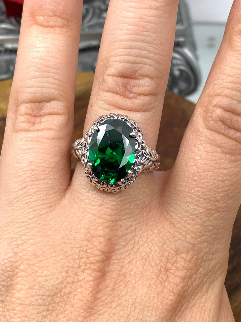 Emerald CZ Ring, Butterfly Design, Sterling silver filigree, Silver Embrace Jewelry, Antique Jewelry, Vintage style, D79