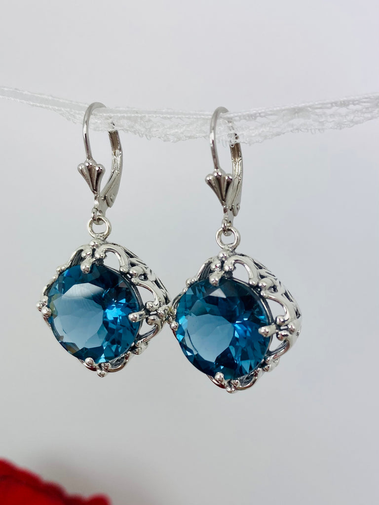 Natural London Blue Topaz Earrings, Speechless Earrings E103 - Antique Reproduction Vintage Jewelry | Silver Embrace Jewelry, E103