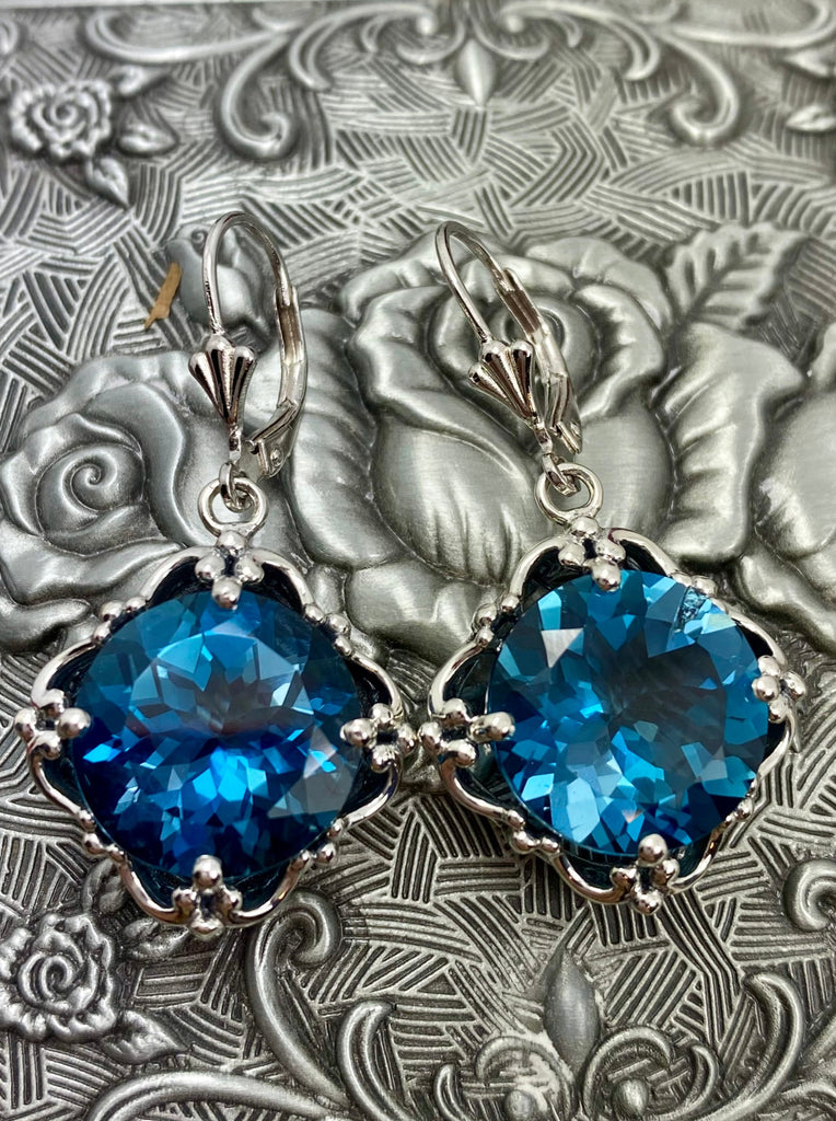 Natural London Blue Topaz Earrings, Speechless Earrings E103 - Antique Reproduction Vintage Jewelry | Silver Embrace Jewelry, E103