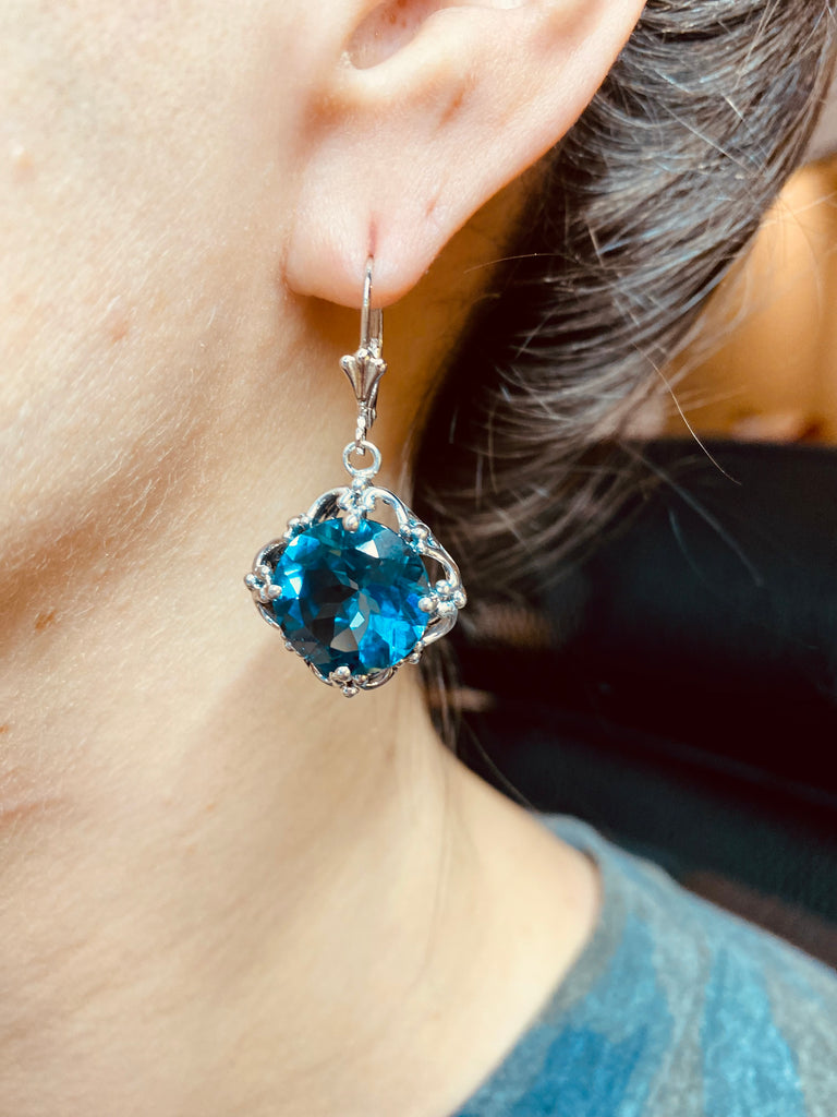 Natural London Blue Topaz Earrings, Speechless Earrings E103 - Antique Reproduction Vintage Jewelry | Silver Embrace Jewelry, E103