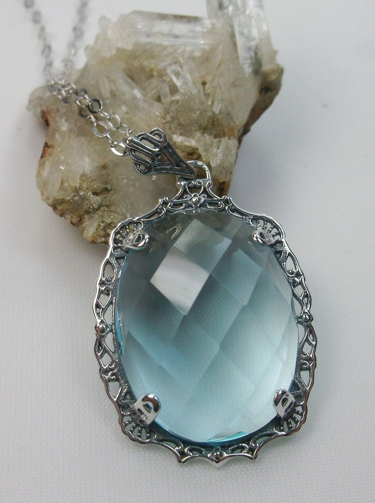 Aquamarine Sky Blue Pendant, Bubble Pendant, Victorian Reproduction Antique Pendant, Sterling silver Filigree Jewelry, Silver Embrace Jewelry, P10