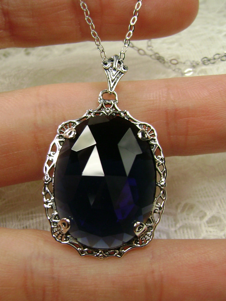 Blue Sapphire Pendant, Bubble Pendant, Victorian Reproduction Antique Pendant, Sterling silver Filigree Jewelry, Silver Embrace Jewelry, P10