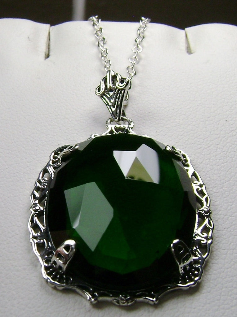Green Emerald Pendant, Bubble Pendant, Victorian Reproduction Antique Pendant, Sterling silver Filigree Jewelry, Silver Embrace Jewelry, P10