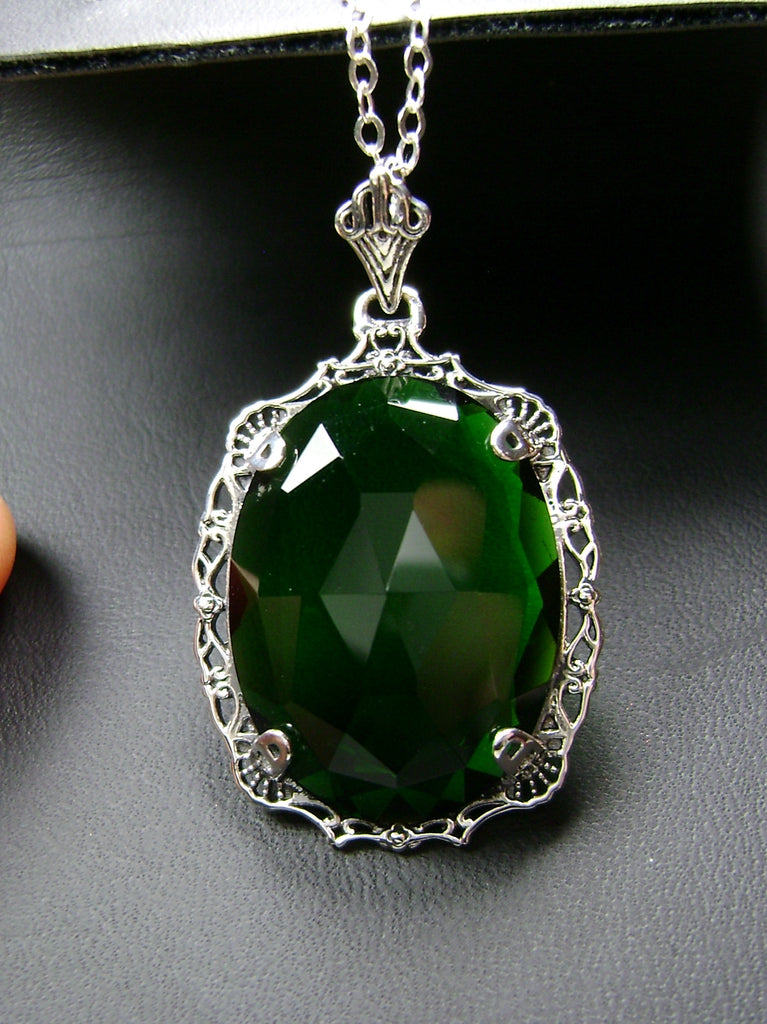 Green Emerald Pendant, Bubble Pendant, Victorian Reproduction Antique Pendant, Sterling silver Filigree Jewelry, Silver Embrace Jewelry, P10