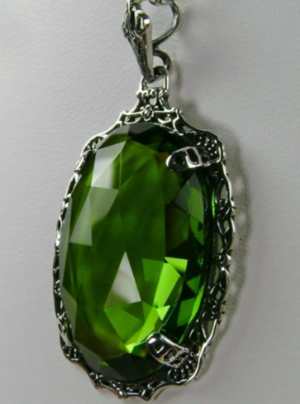 Green Peridot Pendant, Bubble Pendant, Victorian Reproduction Antique Pendant, Sterling silver Filigree Jewelry, Silver Embrace Jewelry, P10