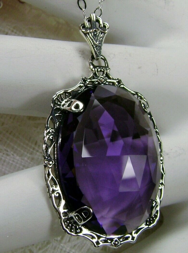 Purple Amethyst Pendant, Bubble Pendant, Victorian Reproduction Antique Pendant, Sterling silver Filigree Jewelry, Silver Embrace Jewelry, P10