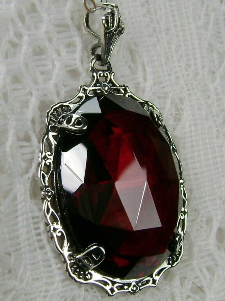 Red Garnet Cubic Zirconia Pendant, Bubble Pendant, Victorian Reproduction Antique Pendant, Sterling silver Filigree Jewelry, Silver Embrace Jewelry, P10