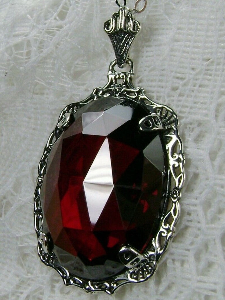 Red Garnet CZ Pendant, Bubble Pendant, Victorian Reproduction Antique Pendant, Sterling silver Filigree Jewelry, Silver Embrace Jewelry, P10