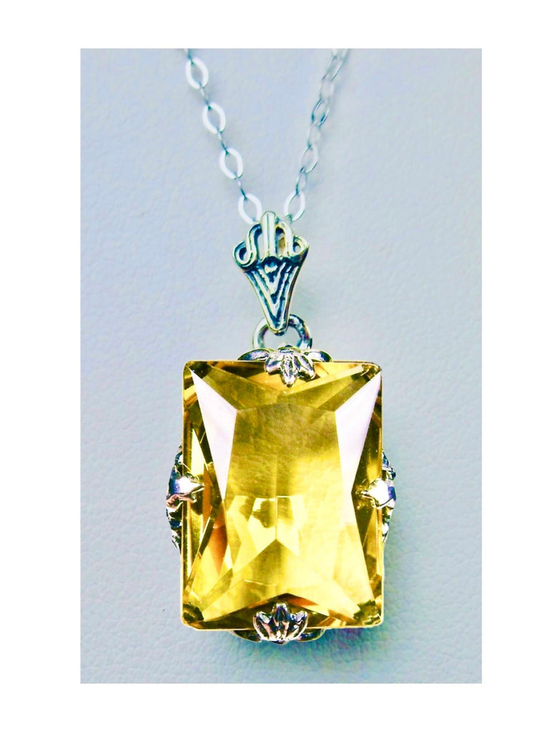 Citrine Pendant, Yellow Citrine Jewelry Set, Rectangle Art Deco Set includes Ring, Earrings & Pendant #S15