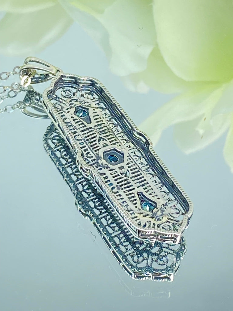 natural blue topaz pendant, 3 gems, edwardian sterling silver filigree, 3 Kings, P197, Silver Embrace Jewelry