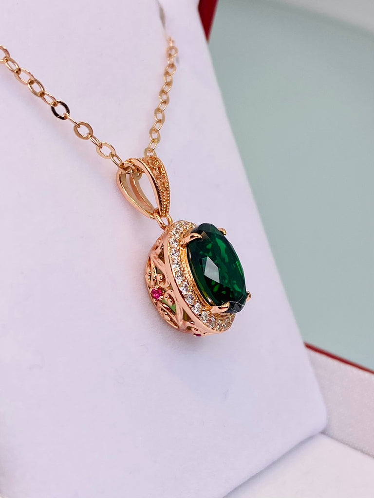 Emerald Pendant, Halo Design, Rose Gold Jewelry, Art Deco Jewelry, Silver Embrace jewelry, P228