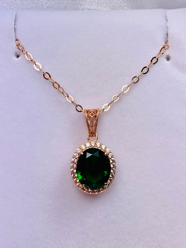 Emerald Pendant, Halo Design, Rose Gold Jewelry, Art Deco Jewelry, Silver Embrace jewelry, P228