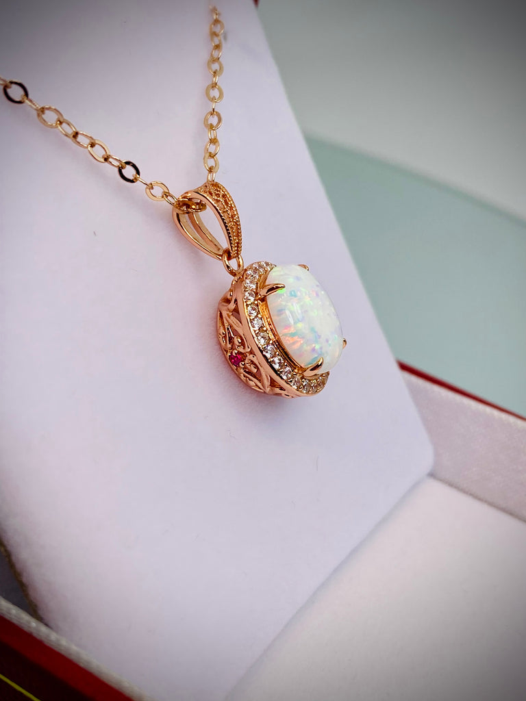 Opal Pendant, Rose Gold Jewelry, Art Deco Jewelry, Silver embrace Jewelry, P228, Halo Design