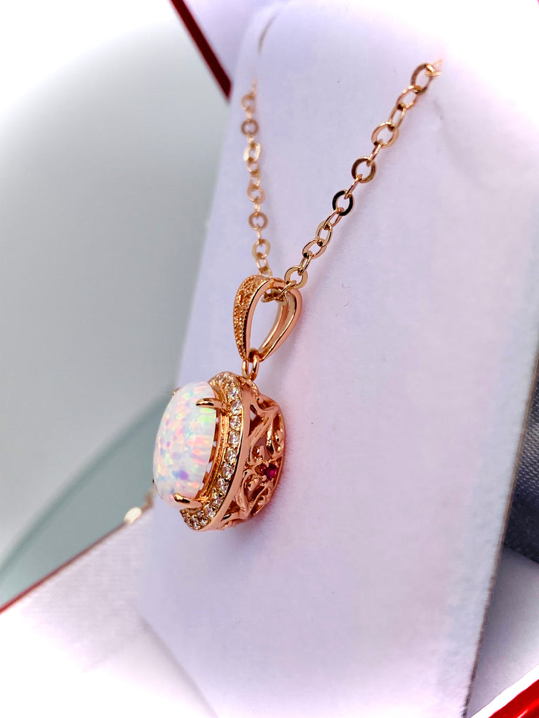Opal Pendant, Rose Gold Jewelry, Art Deco Jewelry, Silver embrace Jewelry, P228, Halo Design