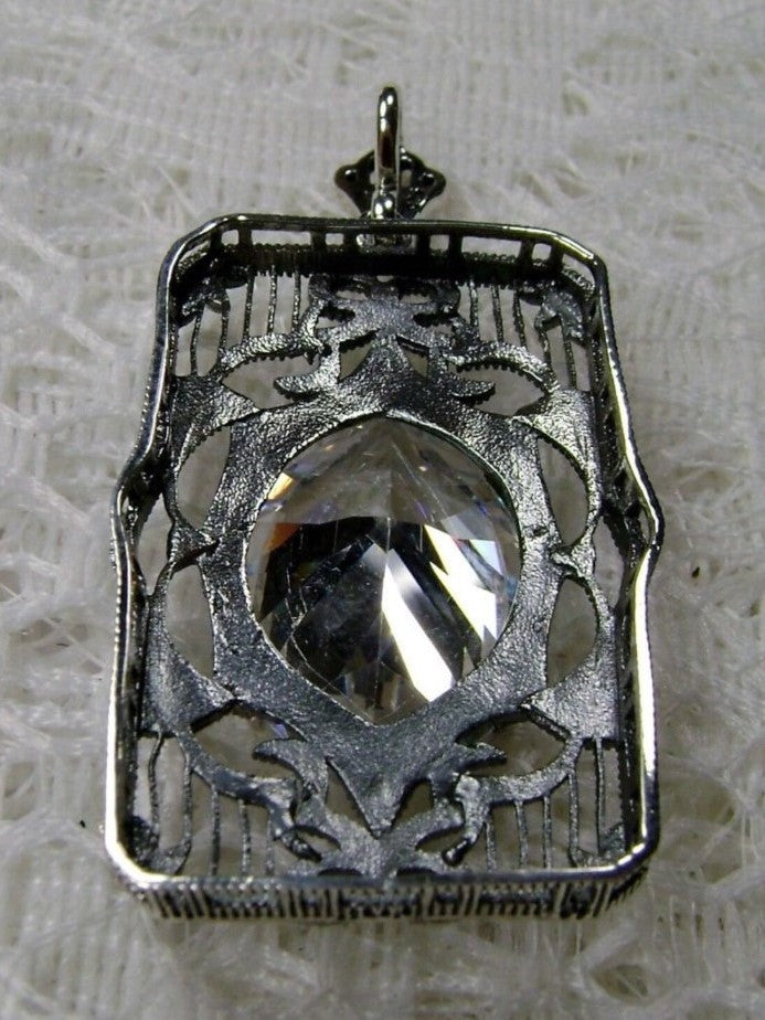 White Cubic Zirconia (CZ) Antoinette Pendant, Art Deco Sterling silver Filigree, Vintage Jewelry, Silver Embrace Jewelry, P24