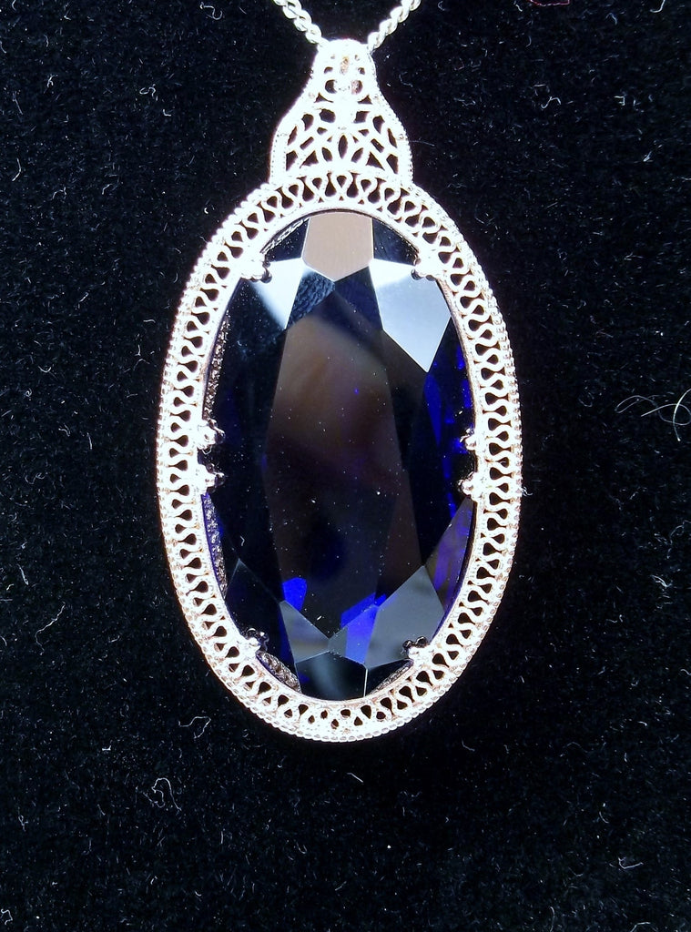 Blue Sapphire Pendant Necklace, Filigree Pond, Sterling Silver Filigree, Silver Embrace Jewelry, P31