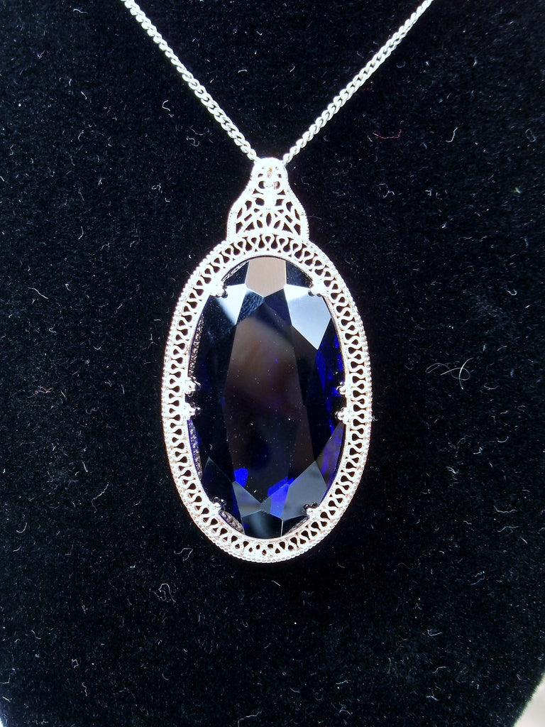 Blue Sapphire Pendant Necklace, Filigree Pond, Sterling Silver Filigree, Silver Embrace Jewelry, P31