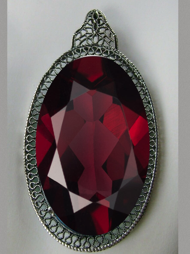 Red Garnet CZ Pendant Necklace, Filigree Pond, Sterling Silver Filigree, Silver Embrace Jewelry, P31