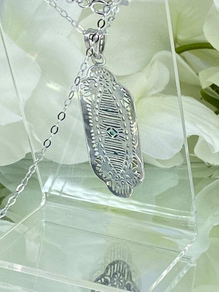 Natural Green Emerald Pendant, Vintage style, sterling silver filigree, Angel Wing Pendant, Vintage Antique Jewelry, Silver Embrace Jewelry, P359