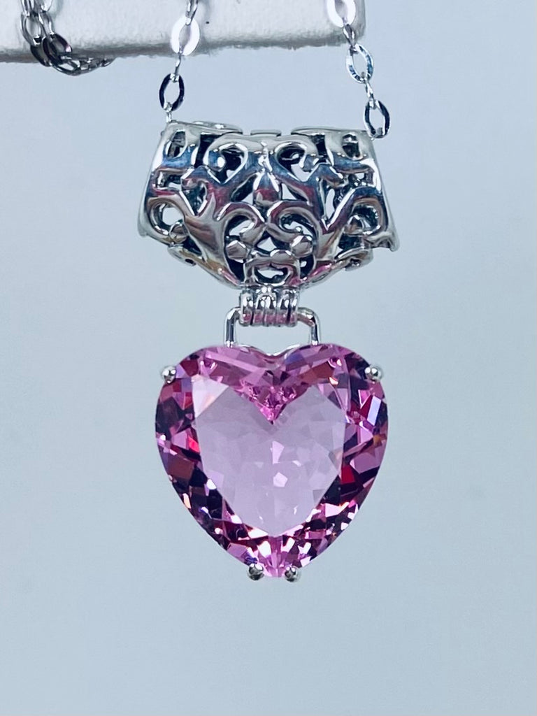 Pink Topaz Heart Pendant, Pink Necklace, Heart gemstone, Art Nouveau Necklace, P38, Sterling Silver Filigree, Silver Embrace Jewelry, P38