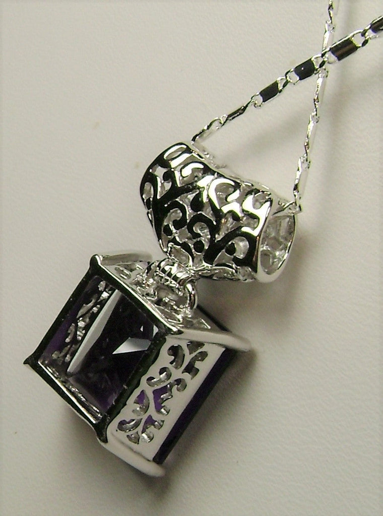Purple Amethyst Pendant, Square Gem, 10 carat Big Gem, Sterling Silver Art Deco Jewelry, Silver Embrace Jewelry, P45