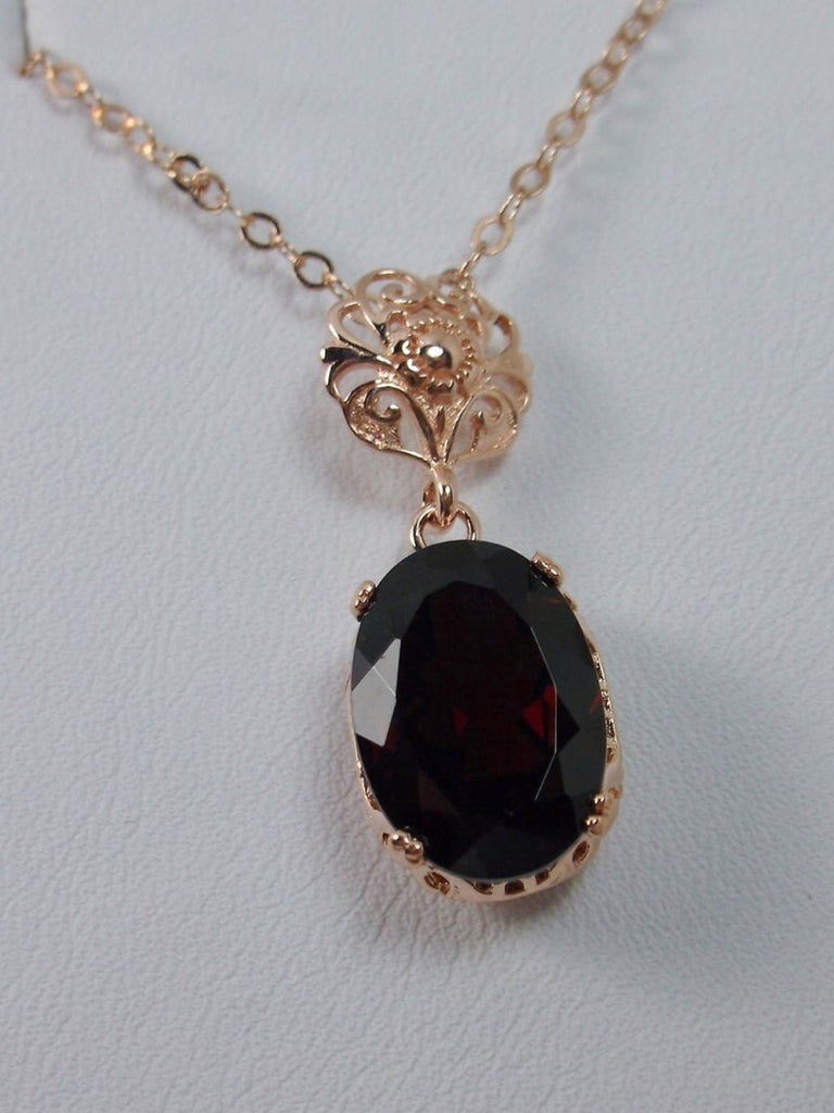 Natural Red Garnet Pendant Necklace, Rose Gold plated Sterling Silver Jewelry, Edward Design, P70, Silver Embrace Jewelry