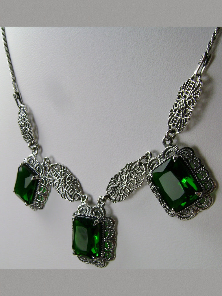 Green Emerald Festoon Necklace, Sterling Silver Filigree, Victorian Jewelry, Silver Embrace Jewelry, P8