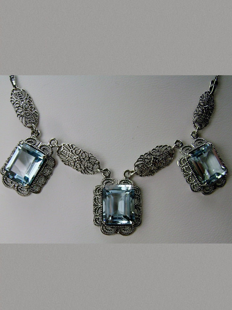 Natural Blue Topaz Festoon Necklace, Sterling Silver Filigree, Victorian Jewelry, Silver Embrace Jewelry, P8
