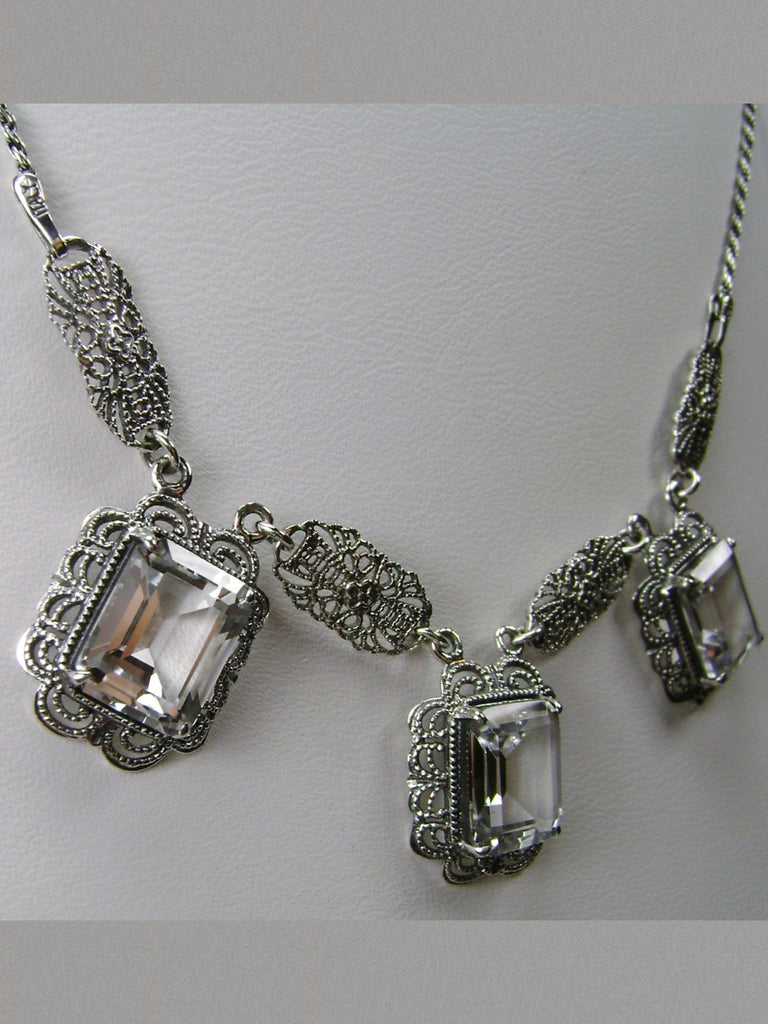Natural White Topaz Festoon Necklace, Sterling Silver Filigree, Victorian Jewelry, Silver Embrace Jewelry, P8