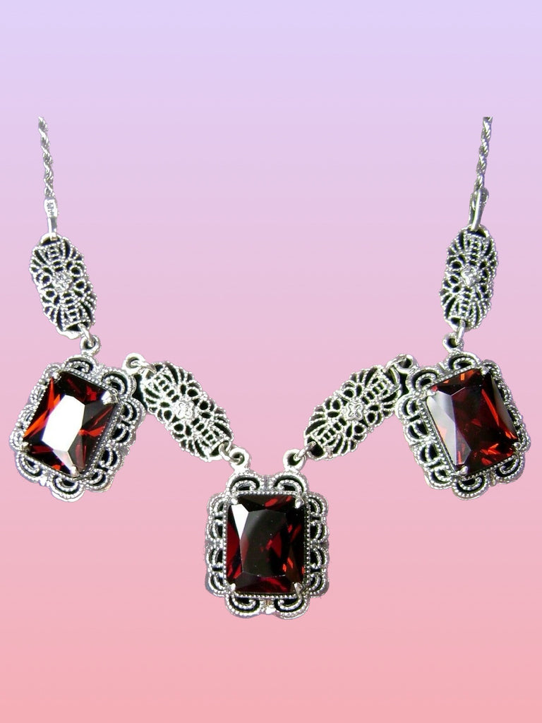 Red Garnet Festoon Necklace, Sterling Silver Filigree, Victorian Jewelry, Silver Embrace Jewelry, P8