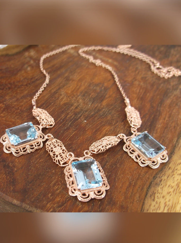 Natural Blue Topaz Festoon Necklace, Rose Gold plated Sterling Silver Filigree, Victorian Jewelry, Silver Embrace Jewelry, P8