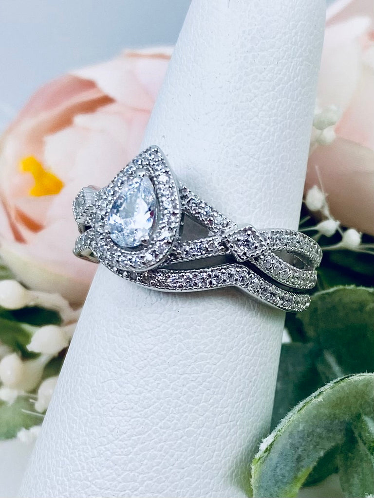 Wedding Set, White CZ Ring with matching band, Infinity design, Cubic Zirconia matching band, Art Deco Jewelry, Silver Embrace Jewelry, S312