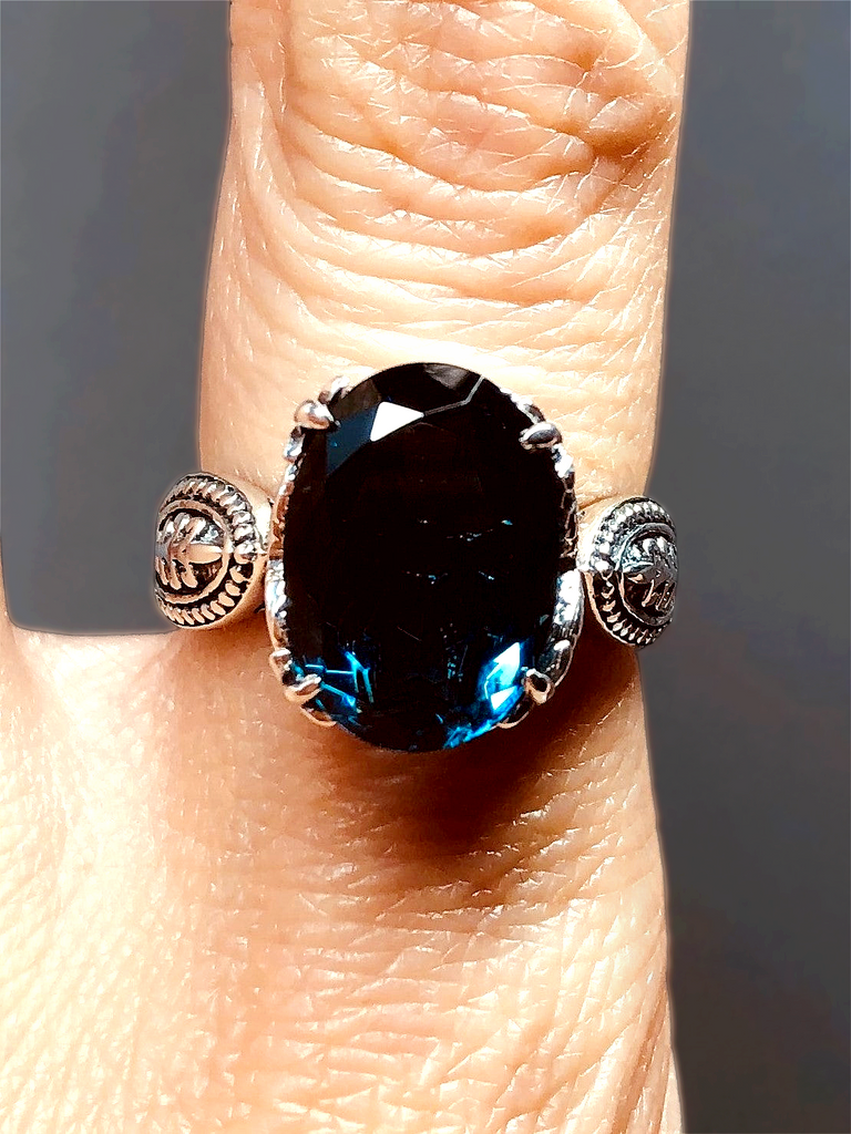 London Blue Topaz Ring, Dragon Design, Sterling Silver Filigree, Gothic Jewelry, Silver Embrace Jewelry