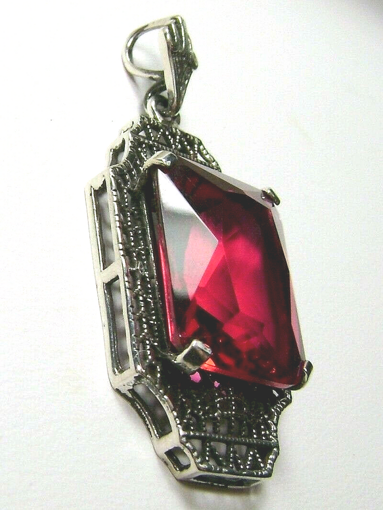 Red Ruby Pendant, sterling silver filigree, 1930s Vintage style jewelry, Silver Embrace Jewelry P13