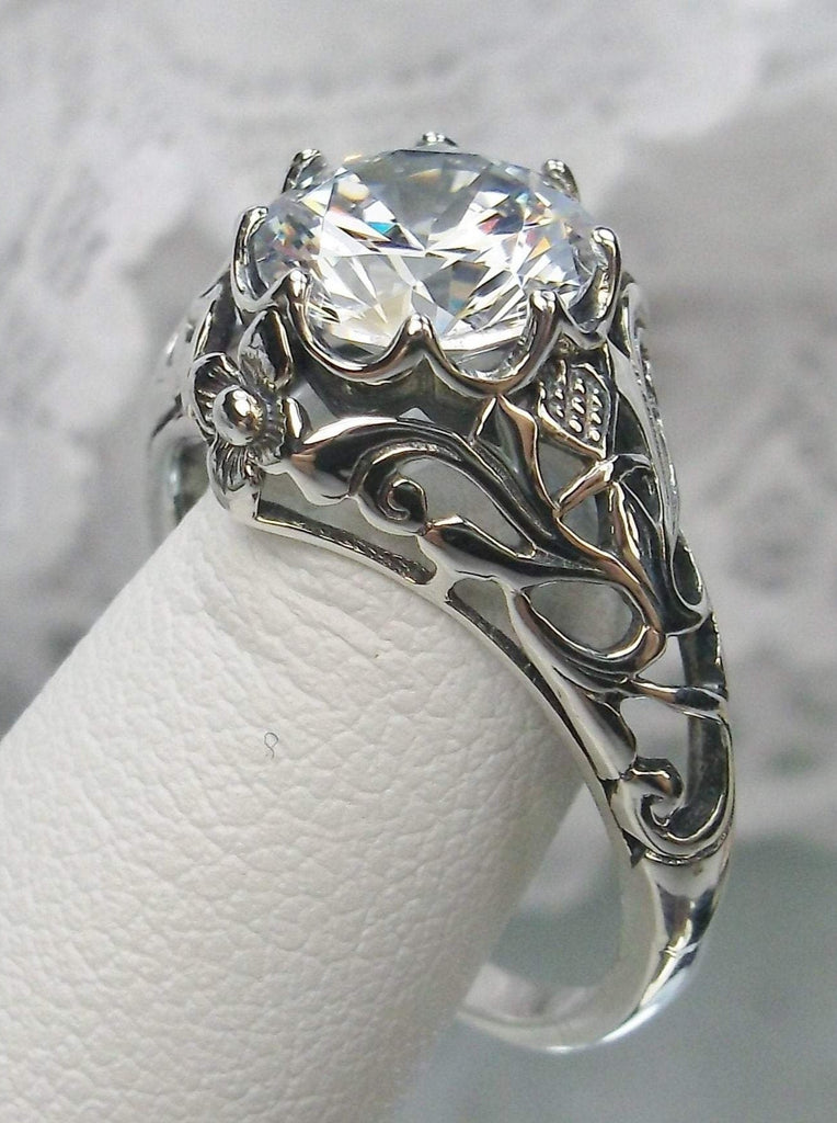 Daisy Ring, White Cubic Zirconia (CZ), sterling silver filigree, daisy design #D66