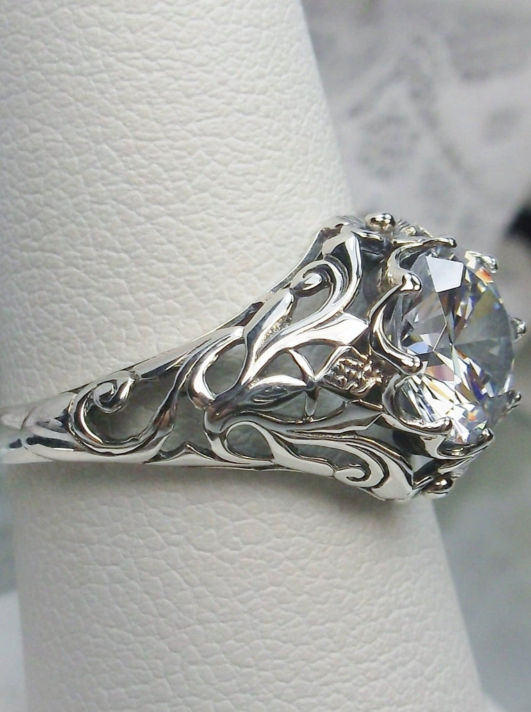 Daisy Ring, White Cubic Zirconia (CZ), sterling silver filigree, daisy design #D66