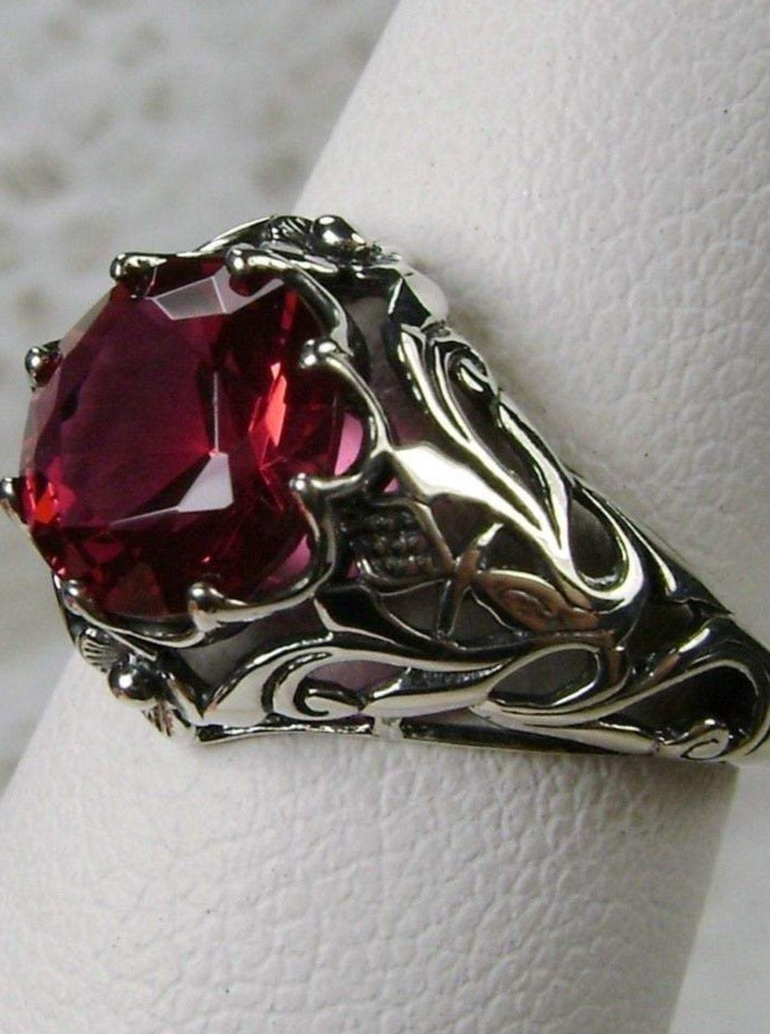 Ruby Ring, sterling silver floral filigree, daisy design #D66