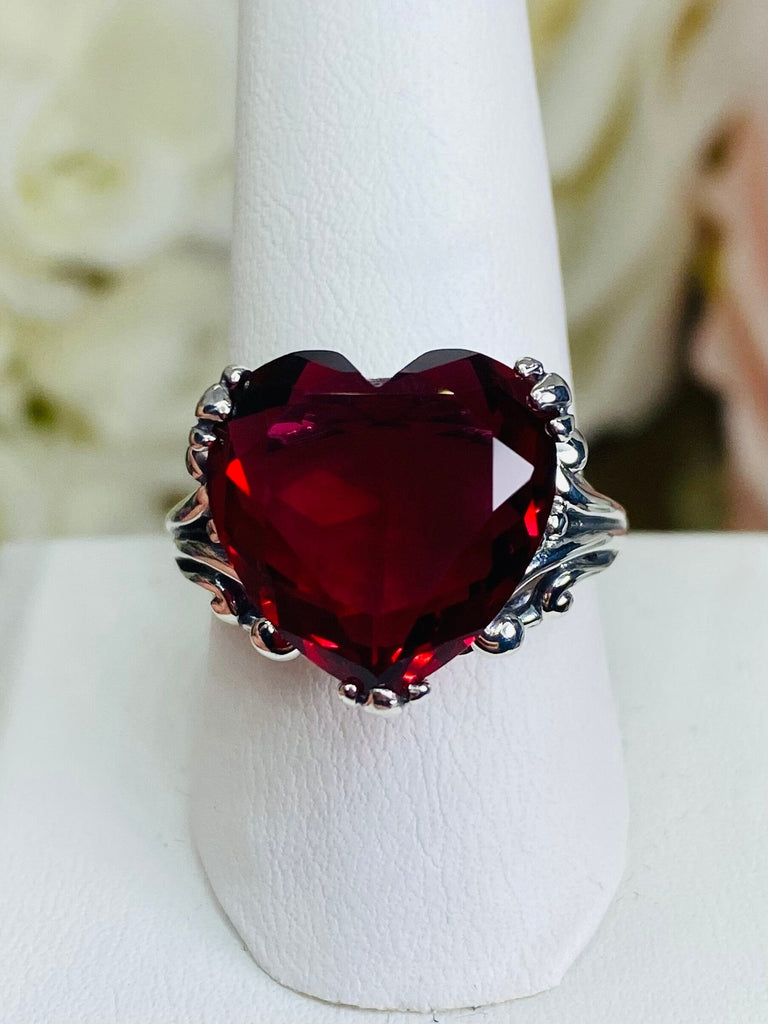 Ruby Ring, Heart shape gemstone, Art Deco Jewelry, Sterling Silver Filigree, Silver Embrace Jewelry, D213