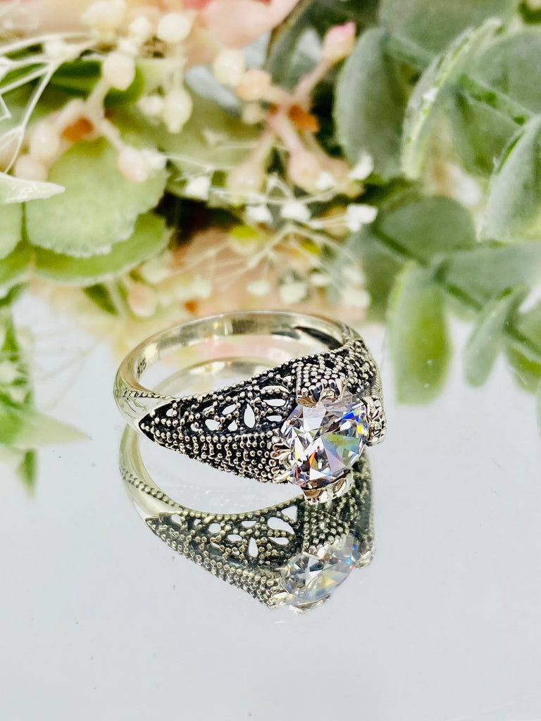 White Cubic Zirconia Ring, White CZ Ring, Sterling Silver Filigree, Vampire Lace Ring, Gothic victorian lace jewelry, Sterling Silver Filigree, D179, Silver Embrace Jewelry