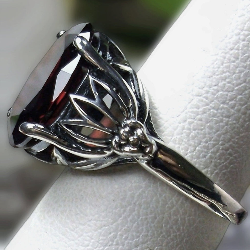 Natural Garnet Ring, Sterling Silver Gothic Jewelry, Tiki design, D122