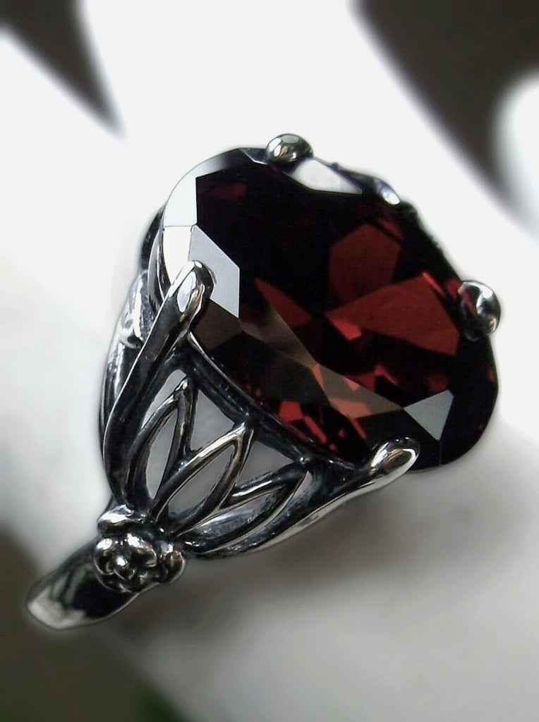 Natural Garnet Ring, Sterling Silver Gothic Jewelry, Tiki design, D122