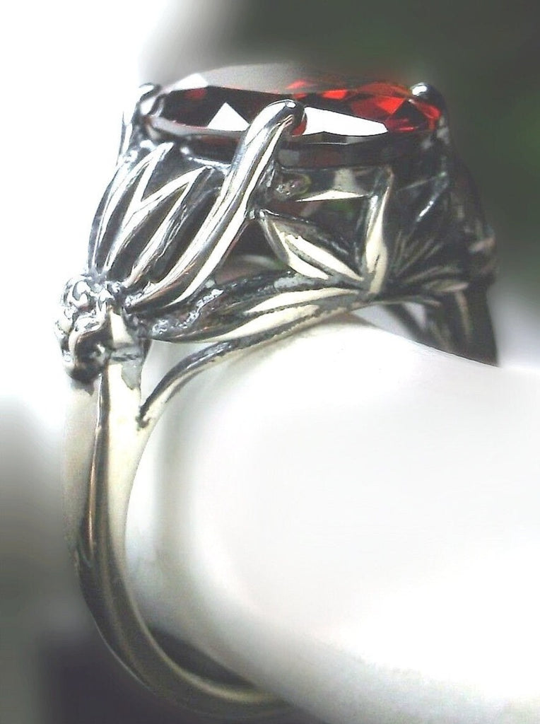 Natural Garnet Ring, Sterling Silver Gothic Jewelry, Tiki design, D122