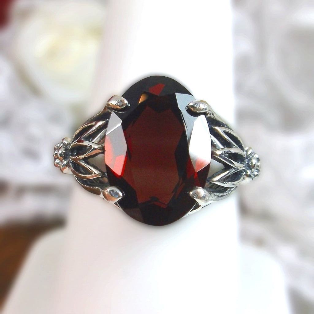Natural Garnet Ring, Sterling Silver Gothic Jewelry, Tiki design, D122