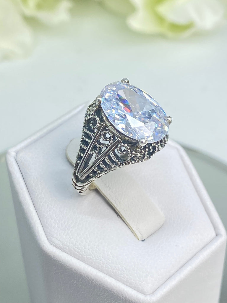 White CZ Ring, 6ct Oval cut Cubic Zirconia, Sterling silver filigree jewelry, Silver Embrace Jewelry, D175, Loren design