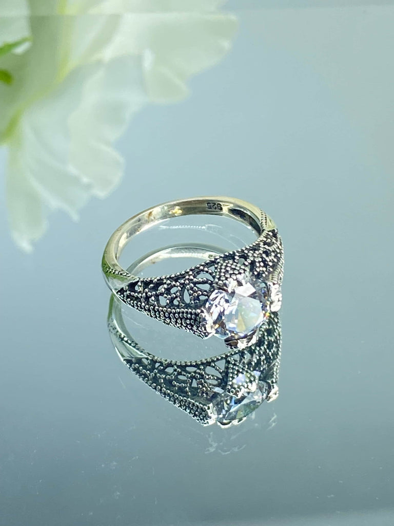 White Cubic Zirconia Ring, White CZ Ring, Sterling Silver Filigree, Vampire Lace Ring, Gothic victorian lace jewelry, Sterling Silver Filigree, D179, Silver Embrace Jewelry