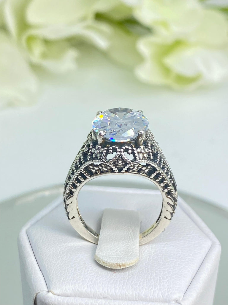 White CZ Ring, 6ct Oval cut Cubic Zirconia, Sterling silver filigree jewelry, Silver Embrace Jewelry, D175, Loren design